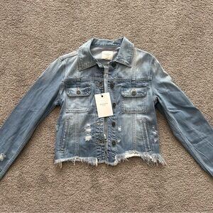 BRAND NEW WITH TAGS !!!Washed Blue Distressed Denim Jacket